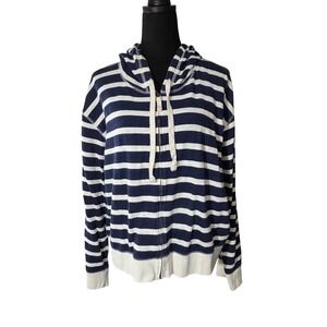 J. Crew Vintage Fleece Striped Full Zip Hoodie Sweatshirt Womens‎ 2X Blue White